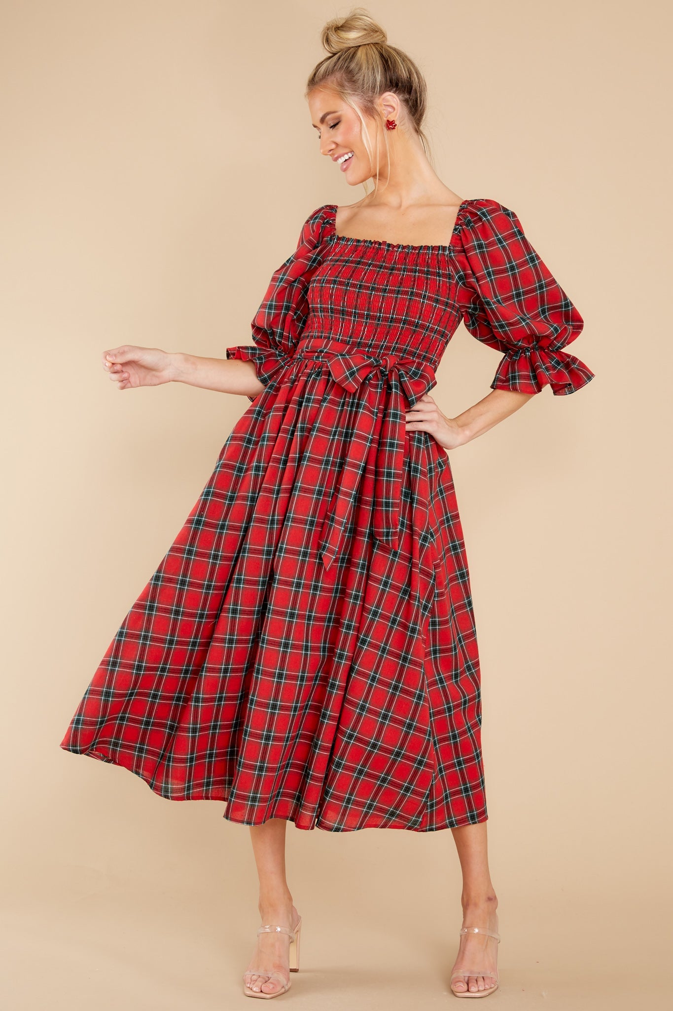 The Right Occasion Red Plaid Midi Dress