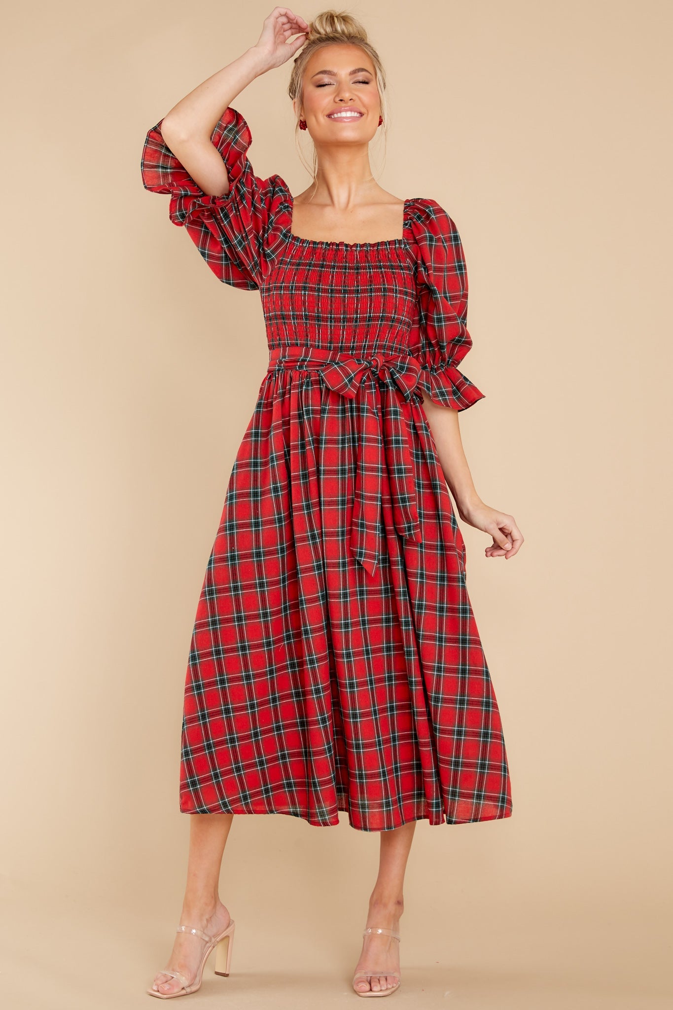 The Right Occasion Red Plaid Midi Dress