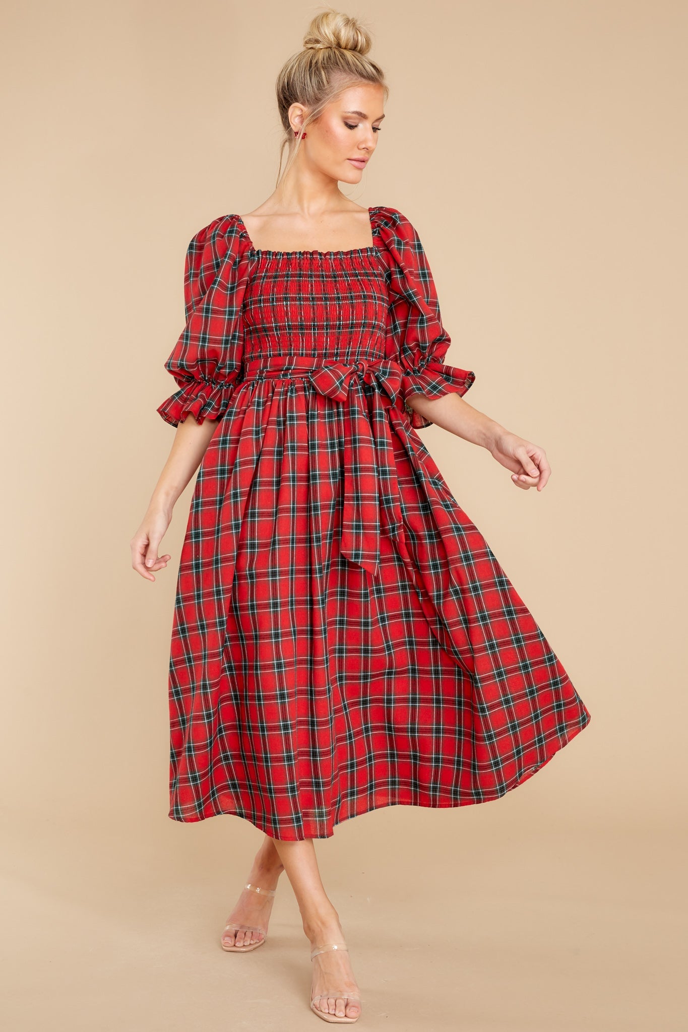 The Right Occasion Red Plaid Midi Dress