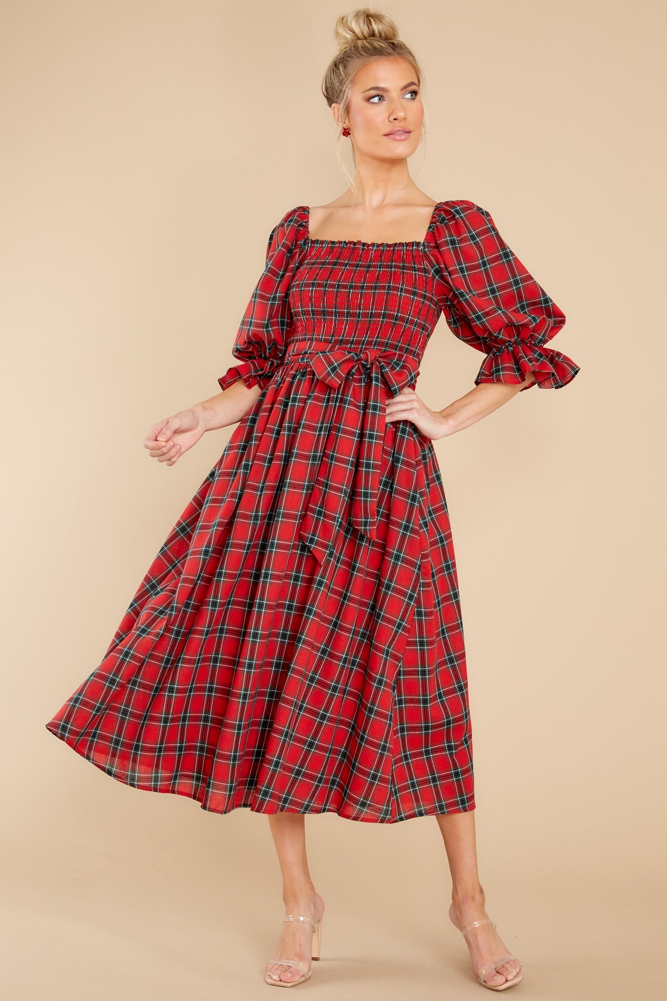 The Right Occasion Red Plaid Midi Dress