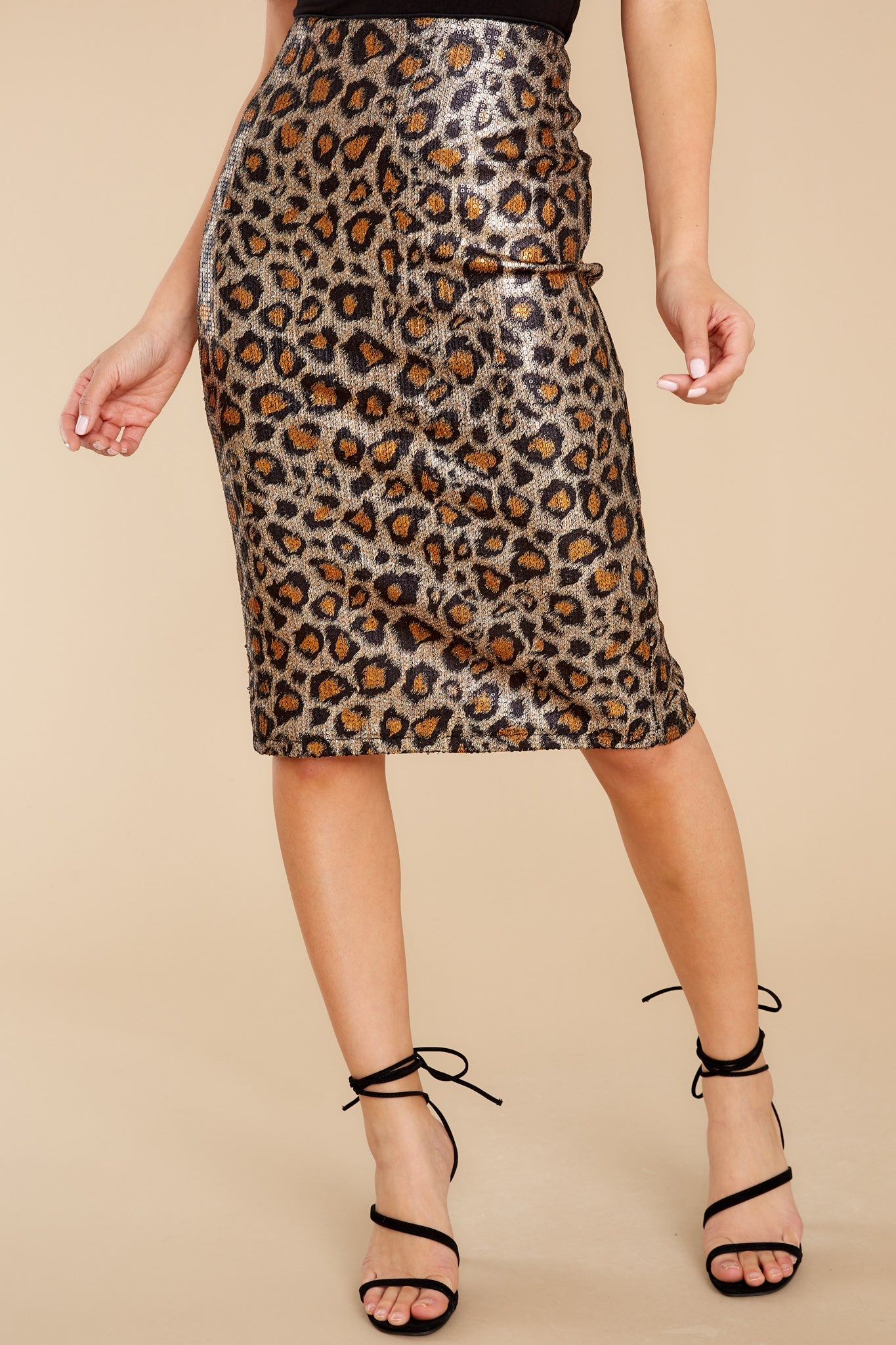 Set The Narrative Gold Leopard Print Midi Skirt