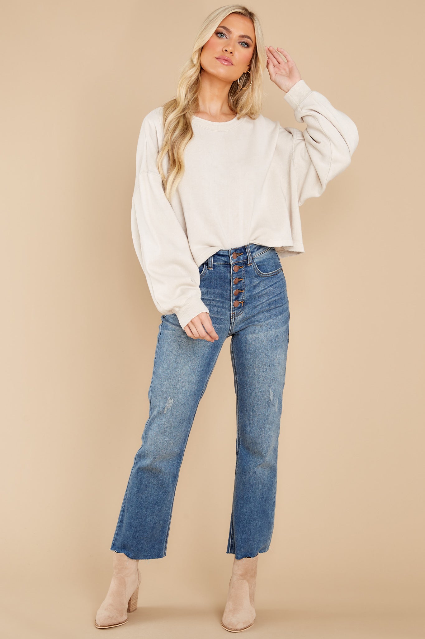 Cream Burnout Balloon Sleeve Crew