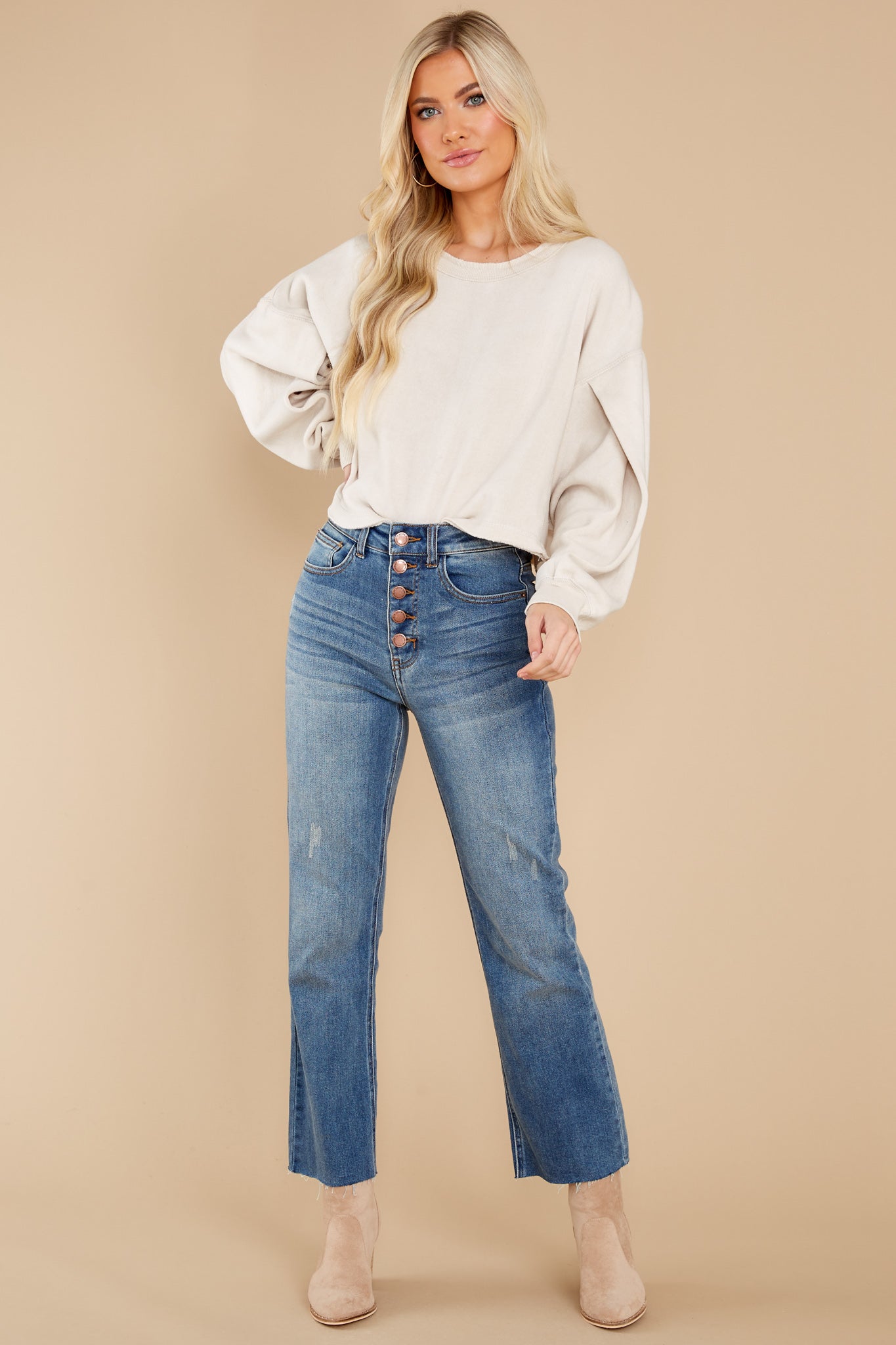 Cream Burnout Balloon Sleeve Crew