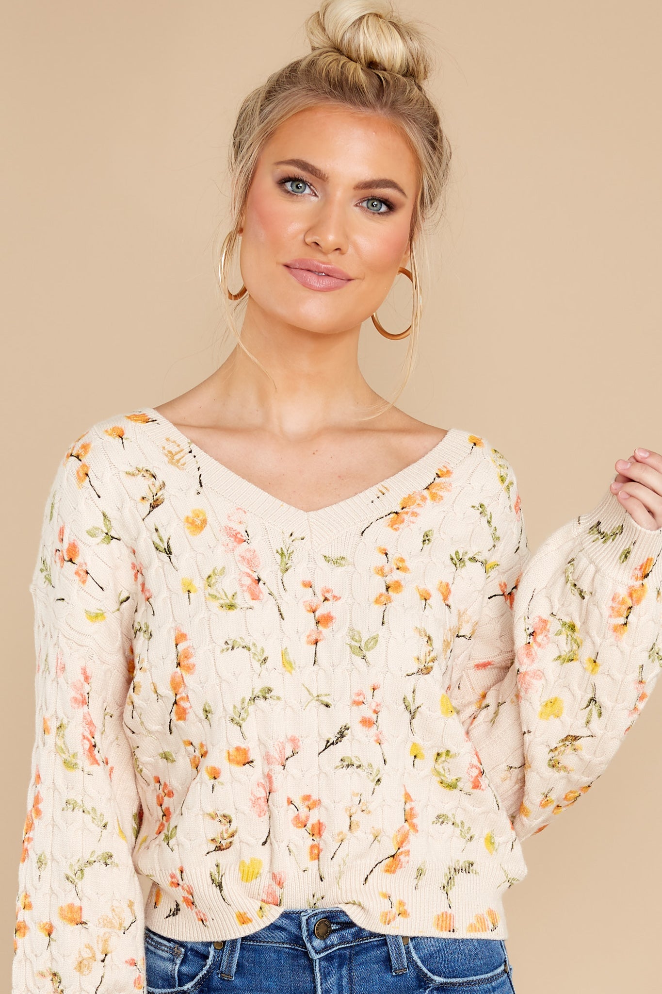 Bloom In Color Ivory Floral Sweater