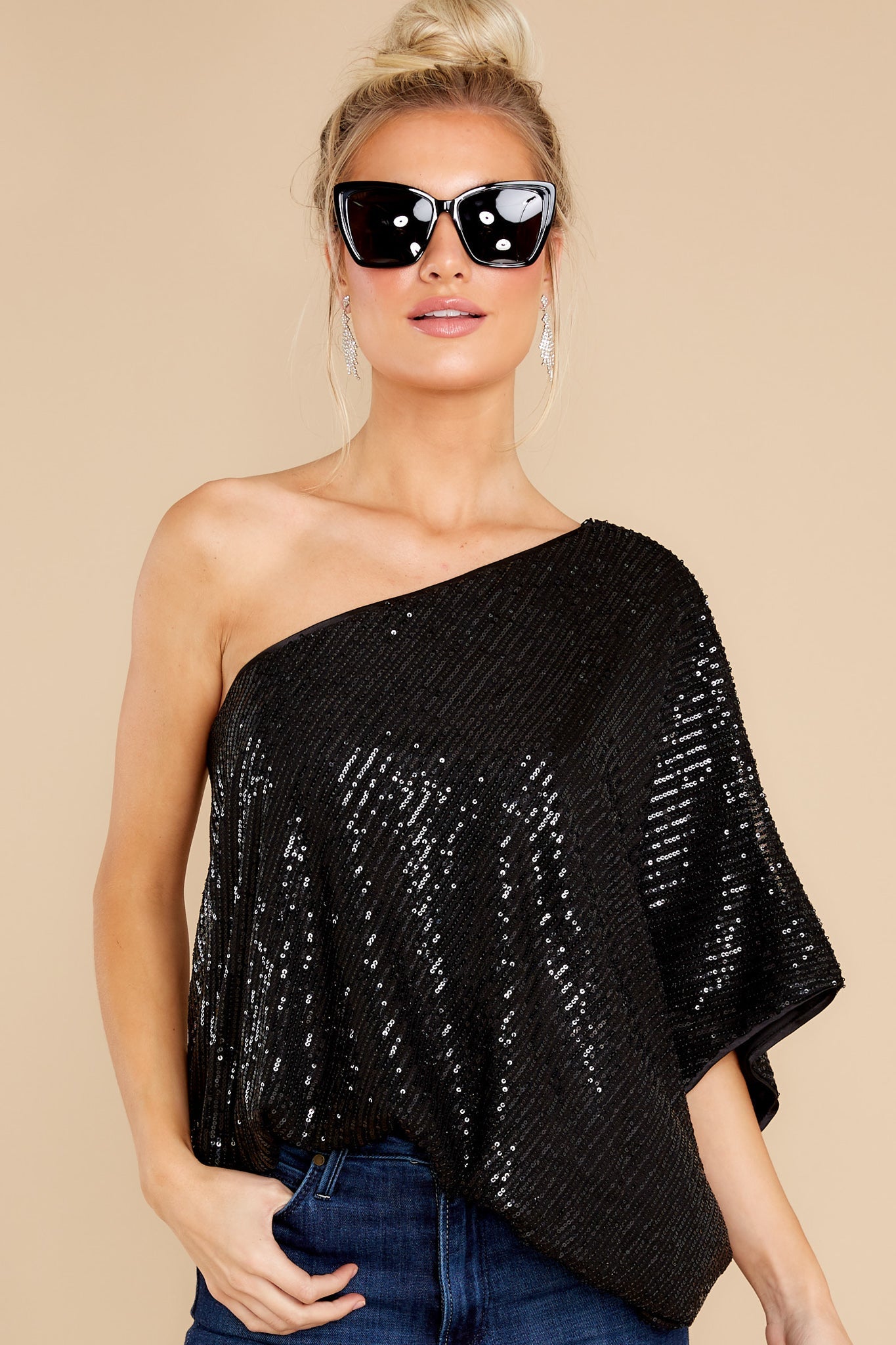 Starry Eyed Black One Shoulder Top