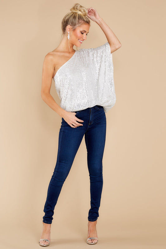 Starry Eyed White One Shoulder Top