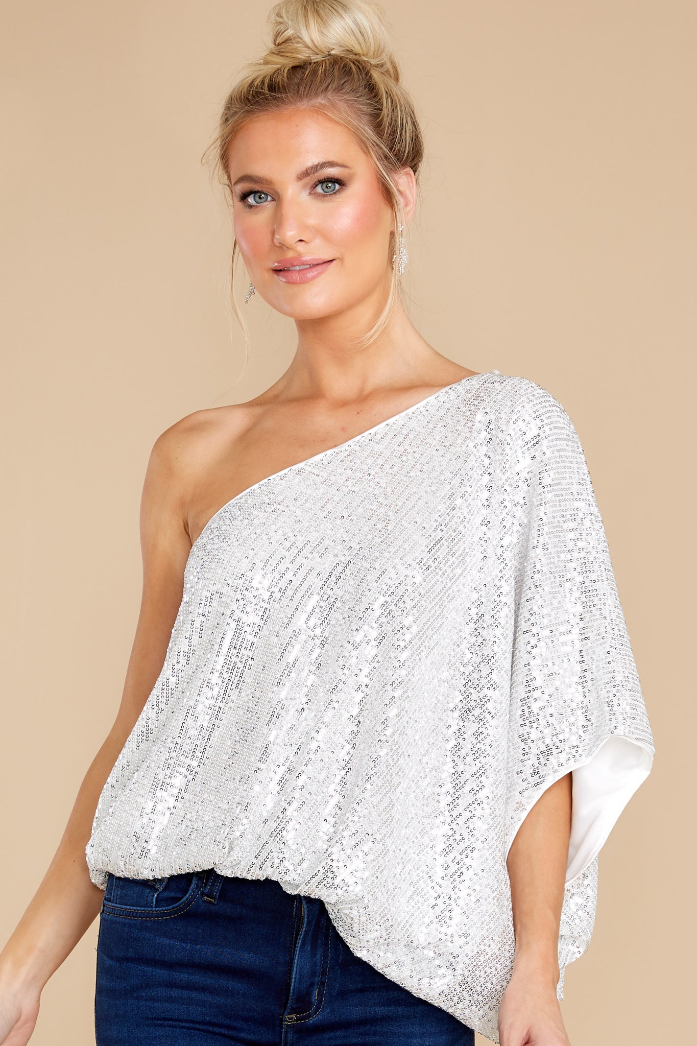 Starry Eyed White One Shoulder Top