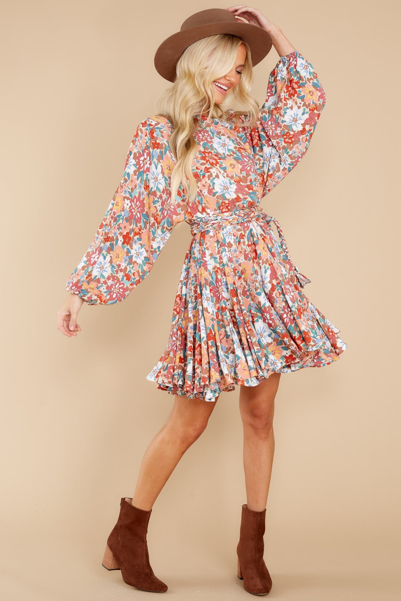 Touch Of Kindness Peach Floral Print Dress