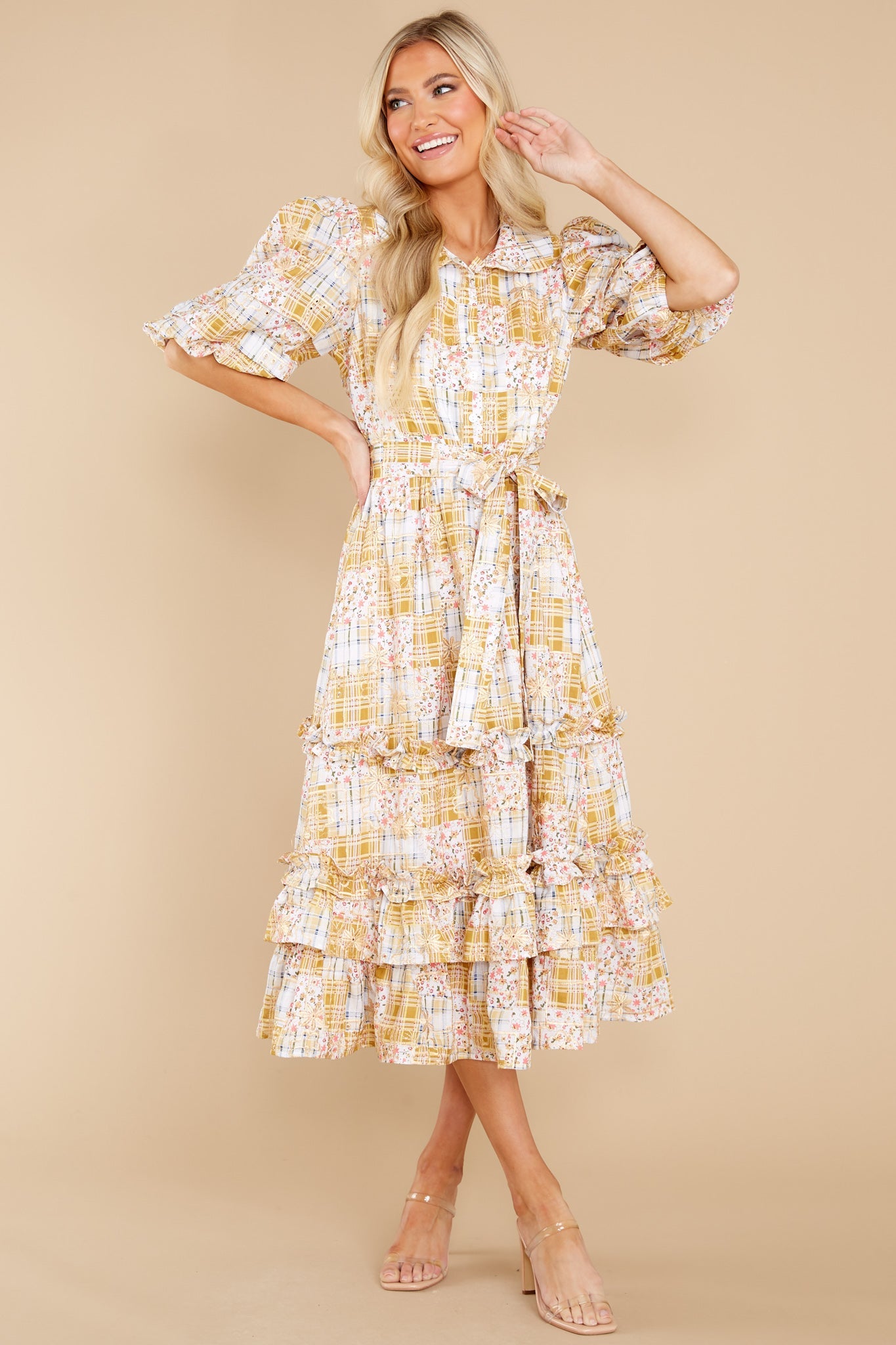 Moment Of A Lifetime Goldenrod Multi Print Maxi Dress