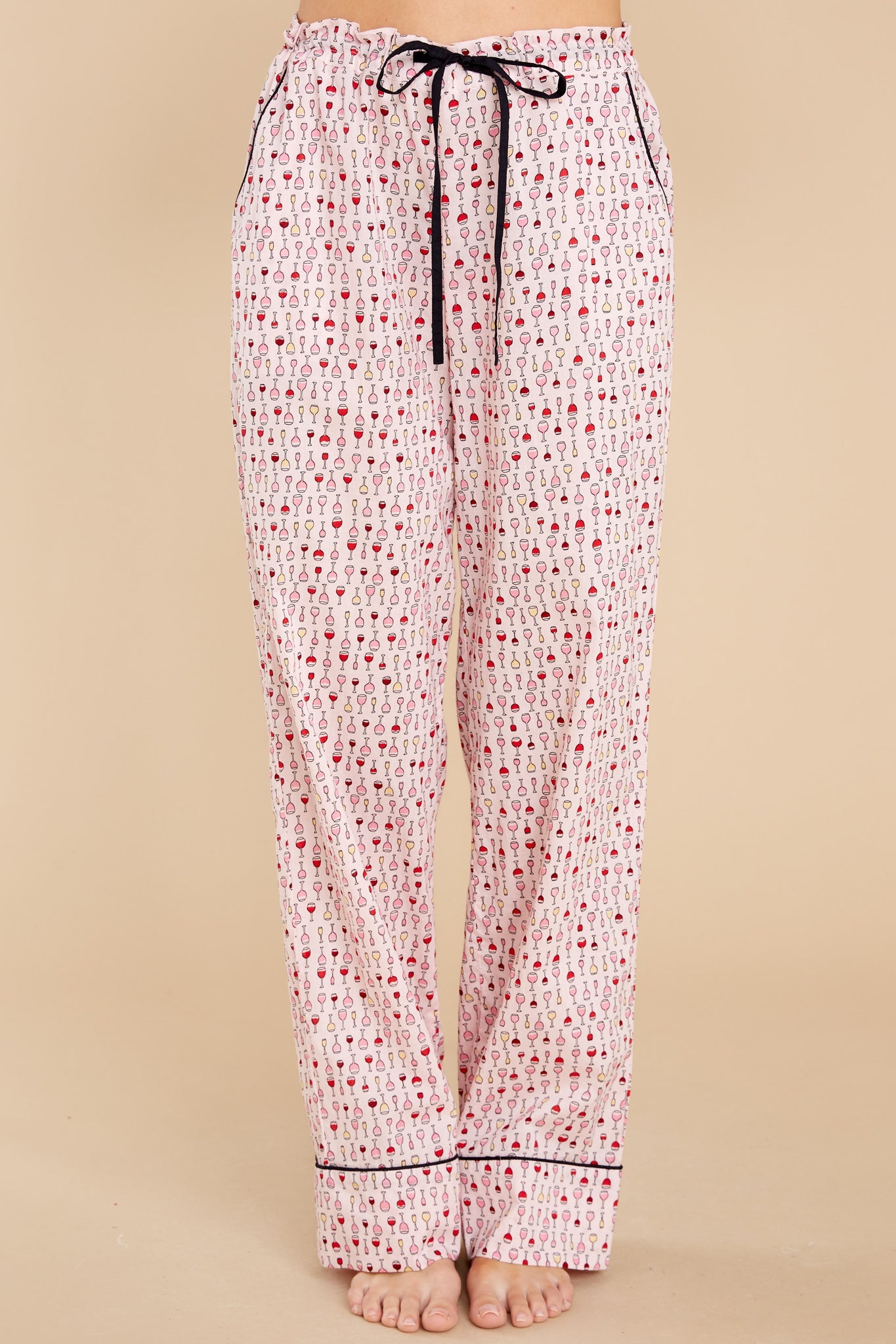 One Glass A Night Pink Wine Print Pajama Set