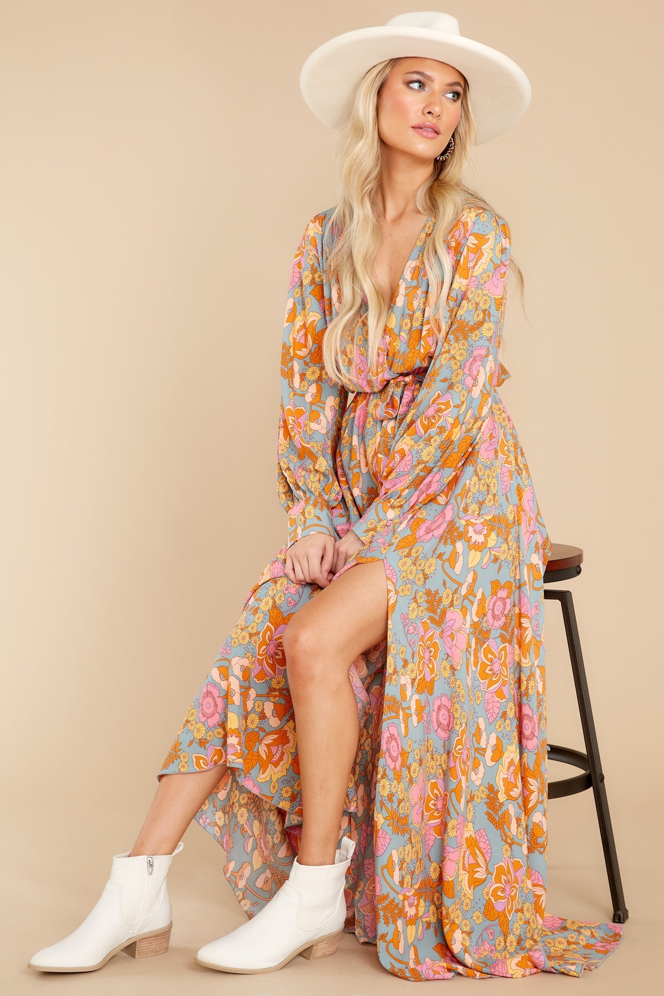 Blooming Sensation Dusty Jade Floral Print Maxi Dress