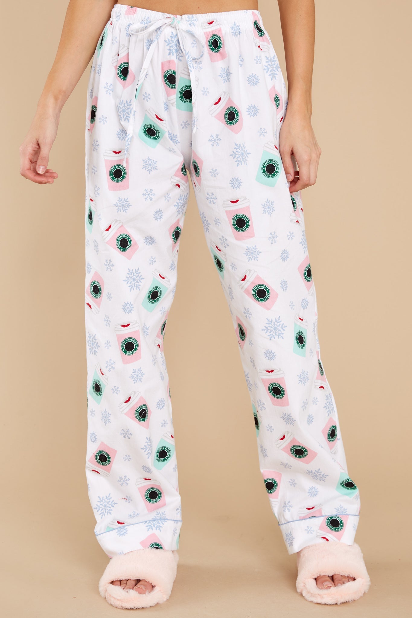 Coffee And Holiday Cheer White Multi Pajama Pants