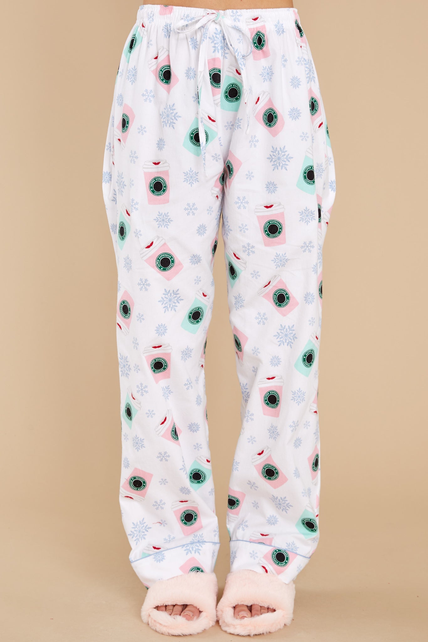 Coffee And Holiday Cheer White Multi Pajama Pants
