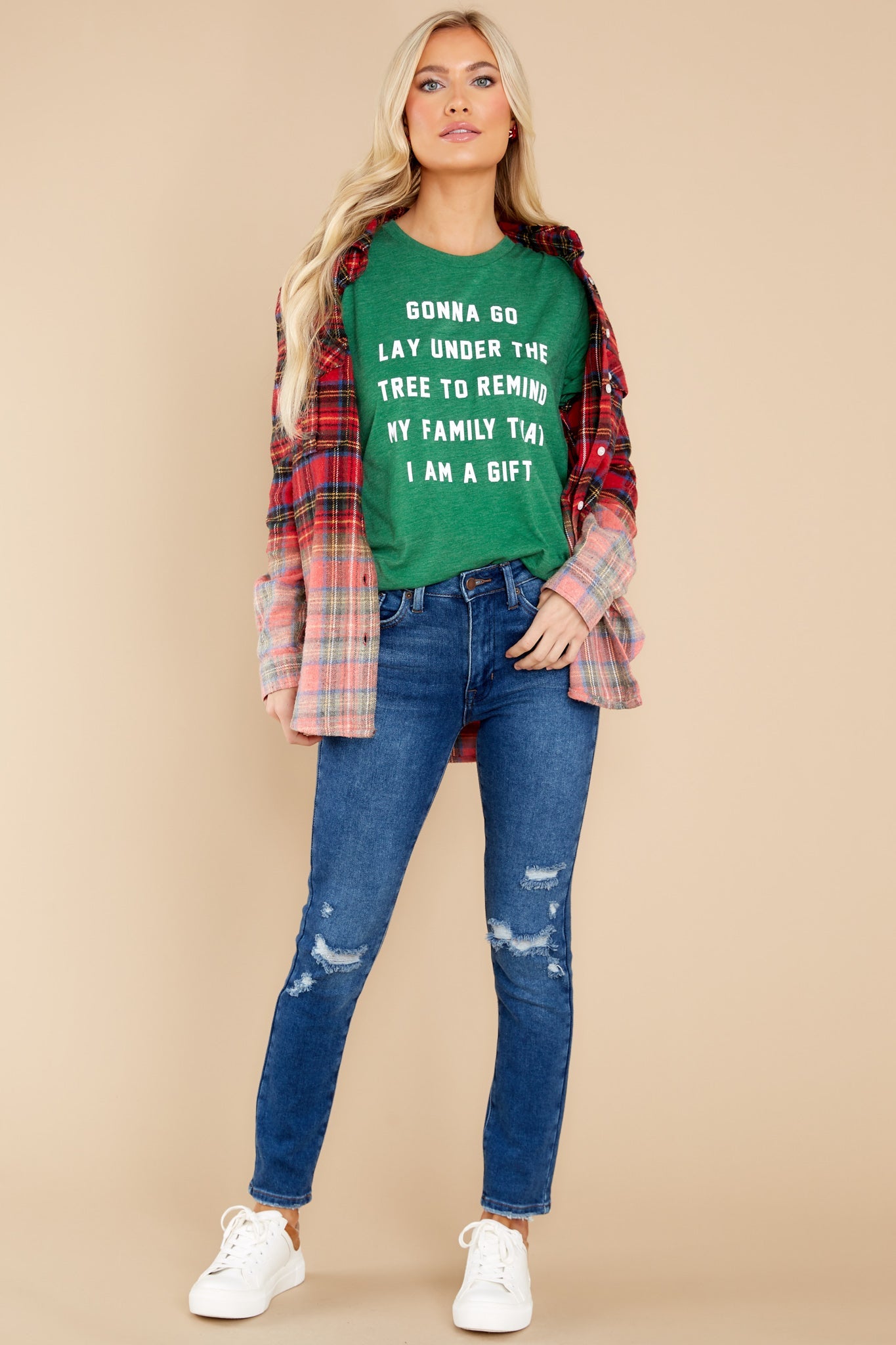 Cinnamon And Spice Red Multi Plaid Top