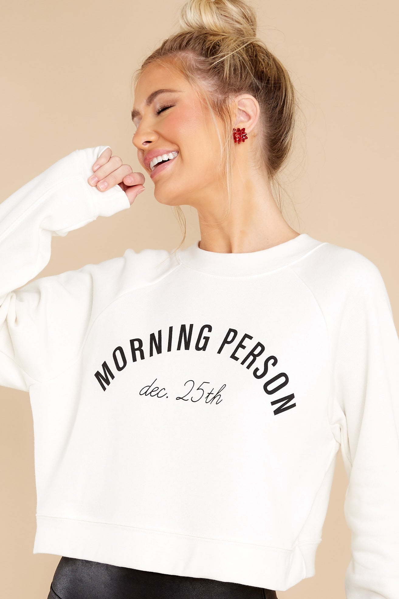Morning Person White Cropped Sweatshirt