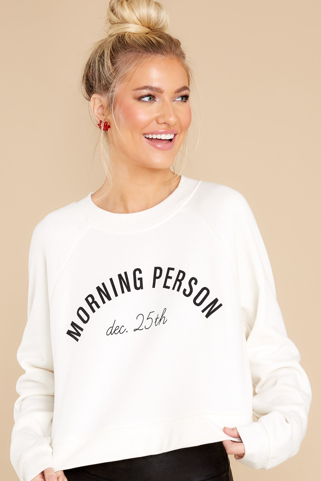 Morning Person White Cropped Sweatshirt