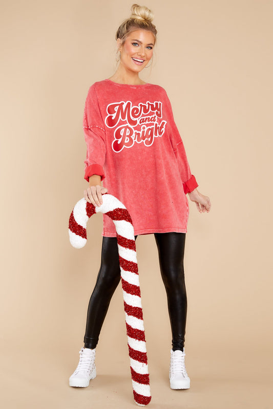 Merry And Bright Red Long Sleeve Top