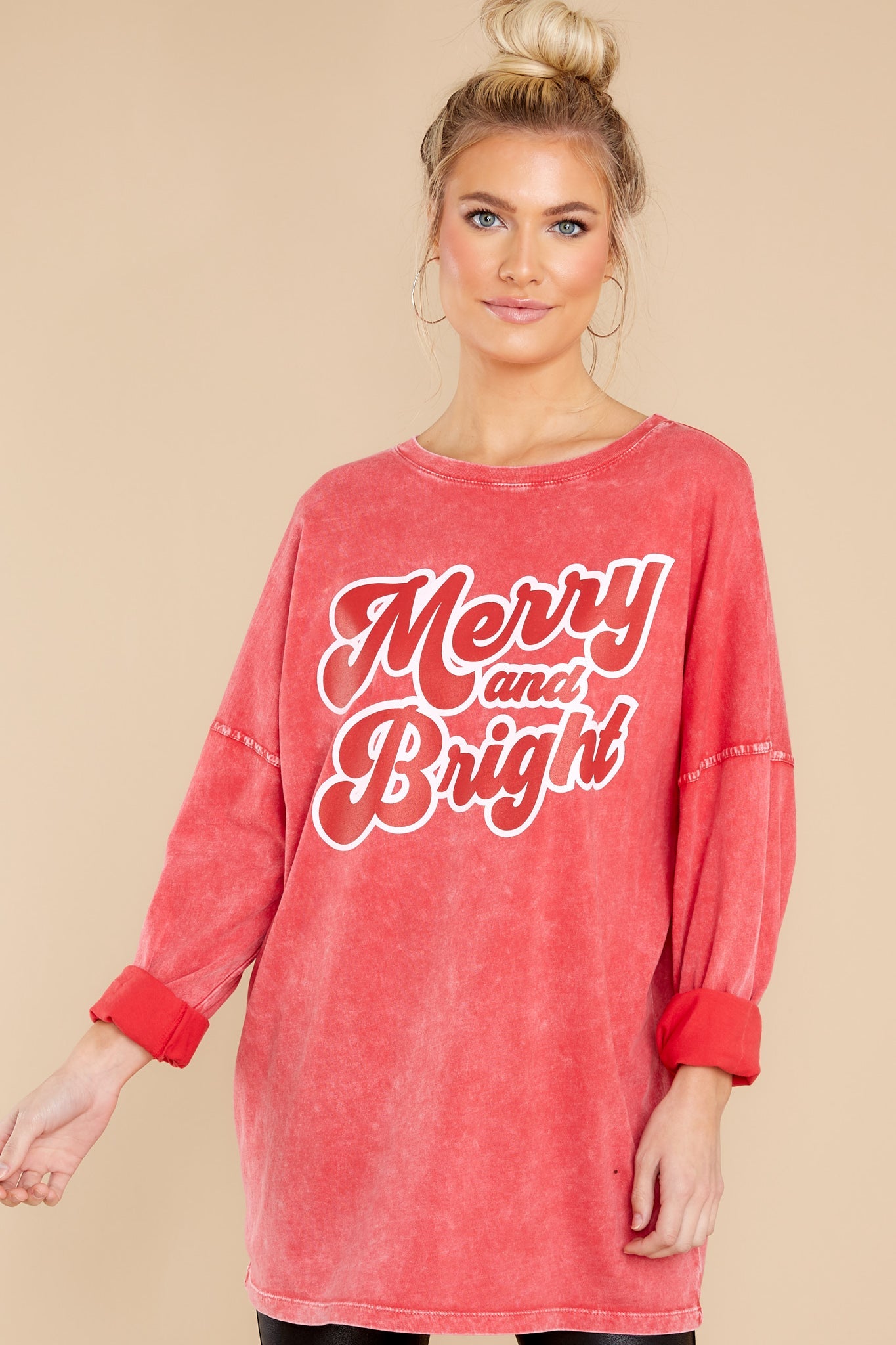 Merry And Bright Red Long Sleeve Top