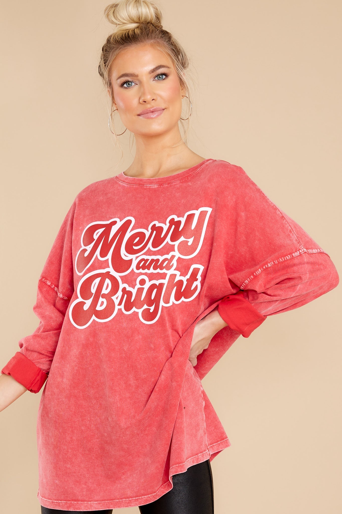 Merry And Bright Red Long Sleeve Top