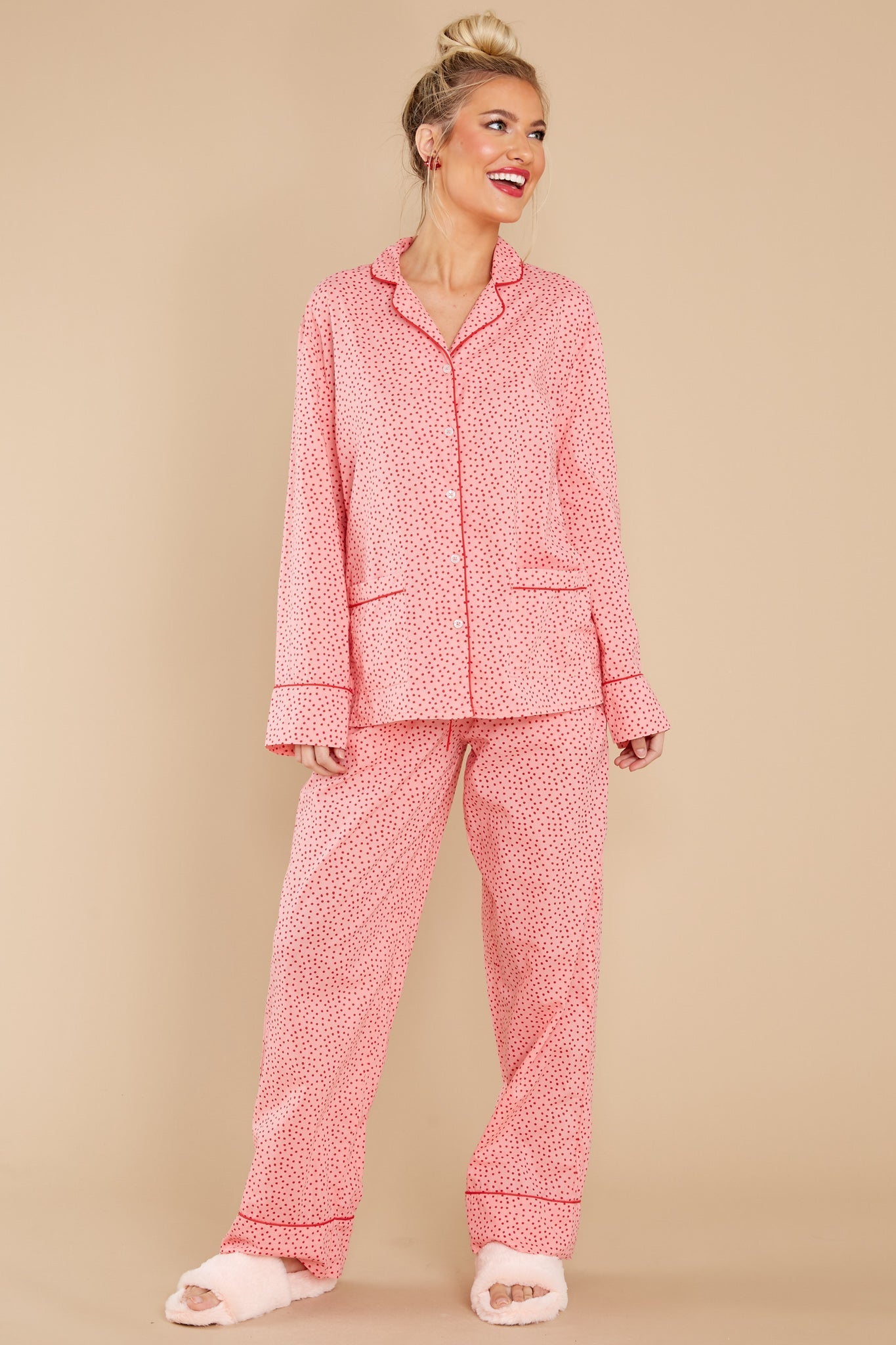 Pressing Snooze Pink Print Pajama Set