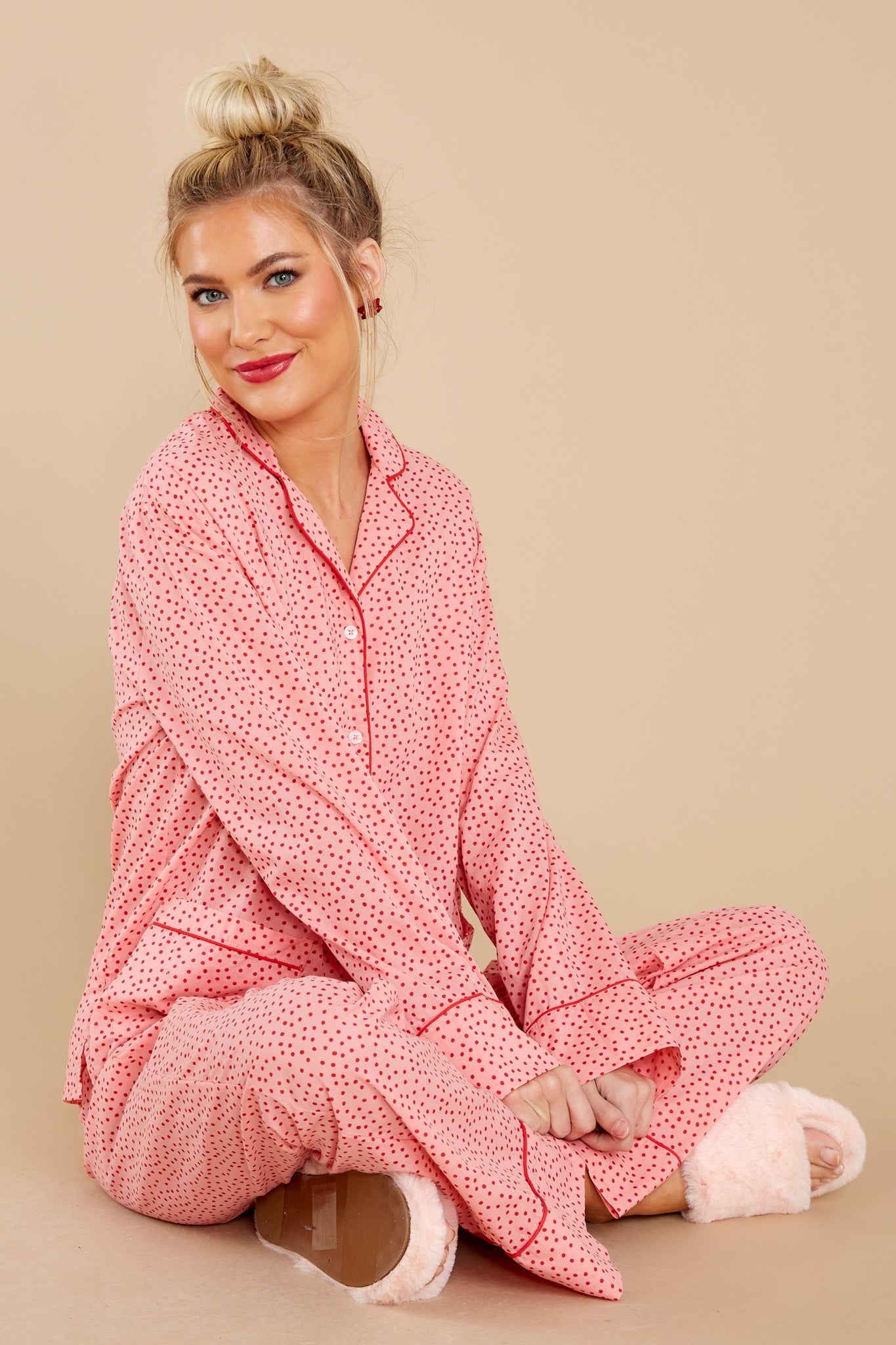 Pressing Snooze Pink Print Pajama Set