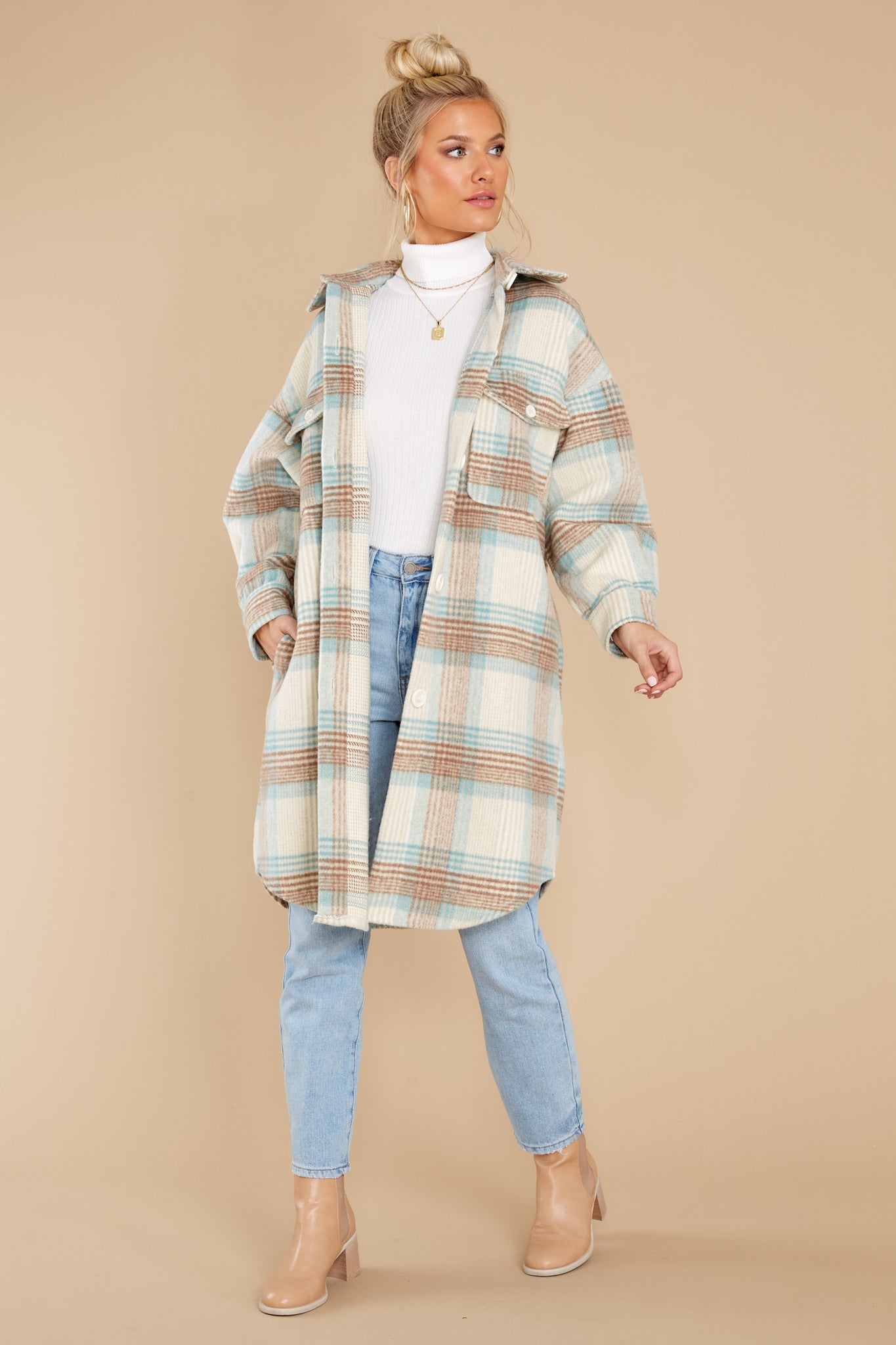 Always Dreaming Mint Multi Plaid Shacket