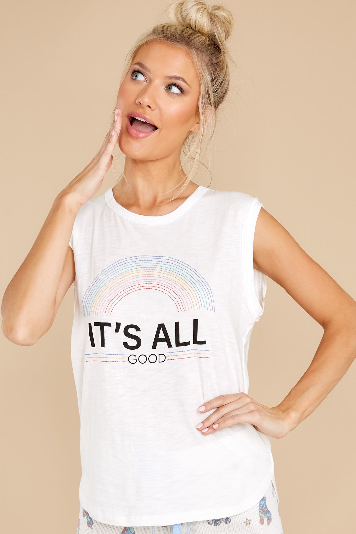 All The Vibes White Graphic Tank