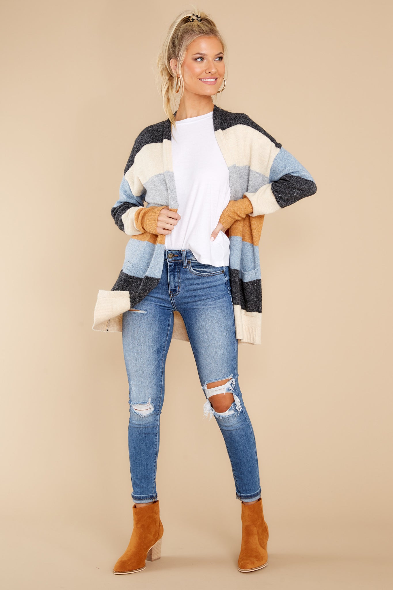 Hear Me Out Grey Colorblock Cardigan