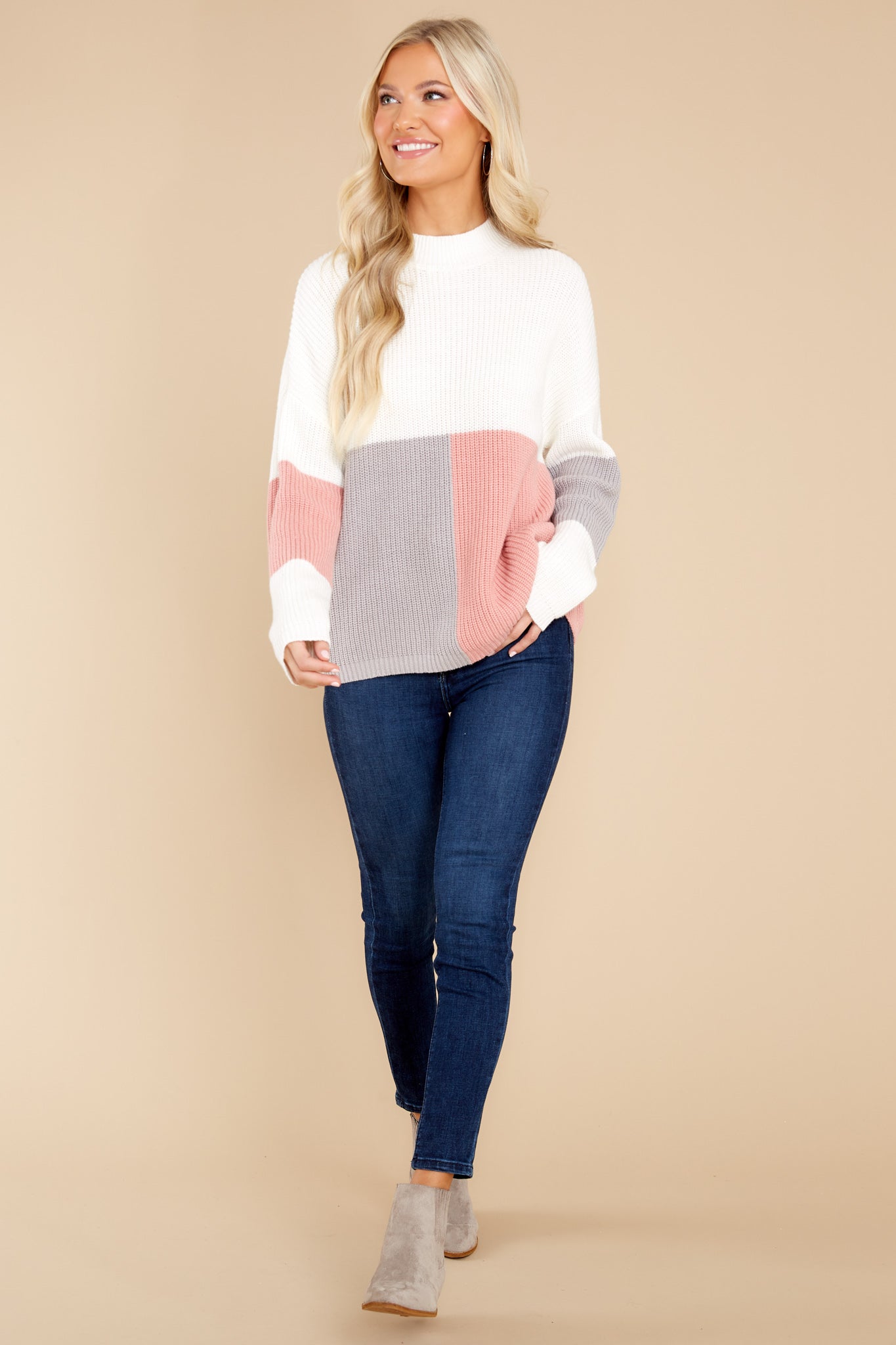 Simple Days Rose Grey Multi Colorblock Sweater