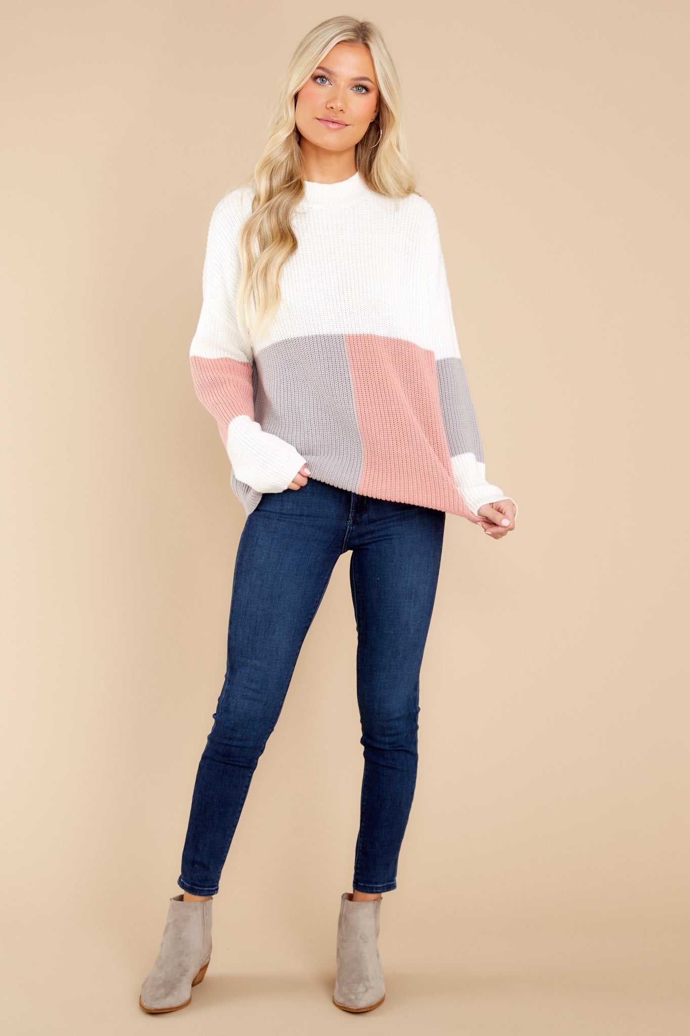 Simple Days Rose Grey Multi Colorblock Sweater