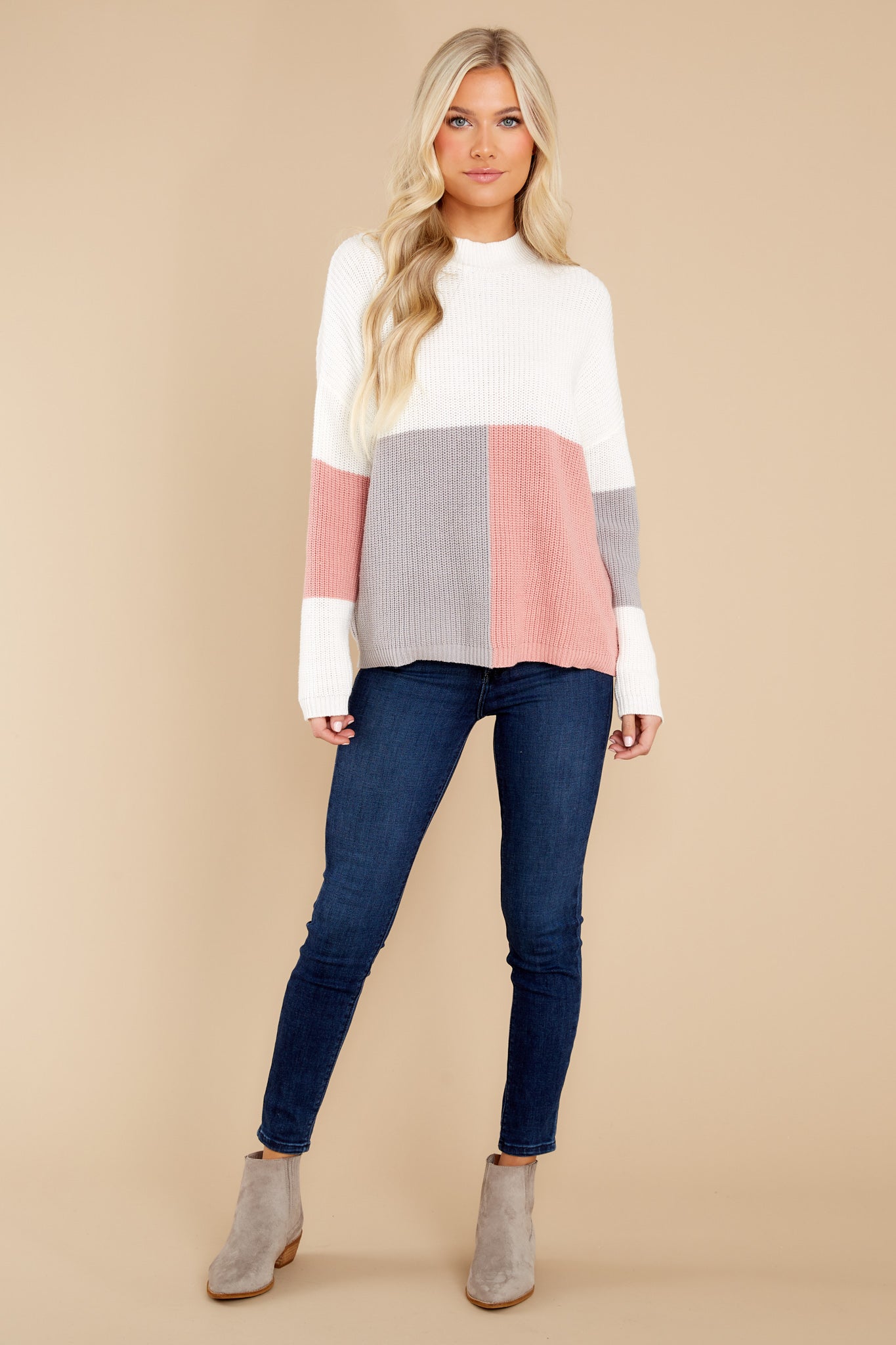 Simple Days Rose Grey Multi Colorblock Sweater