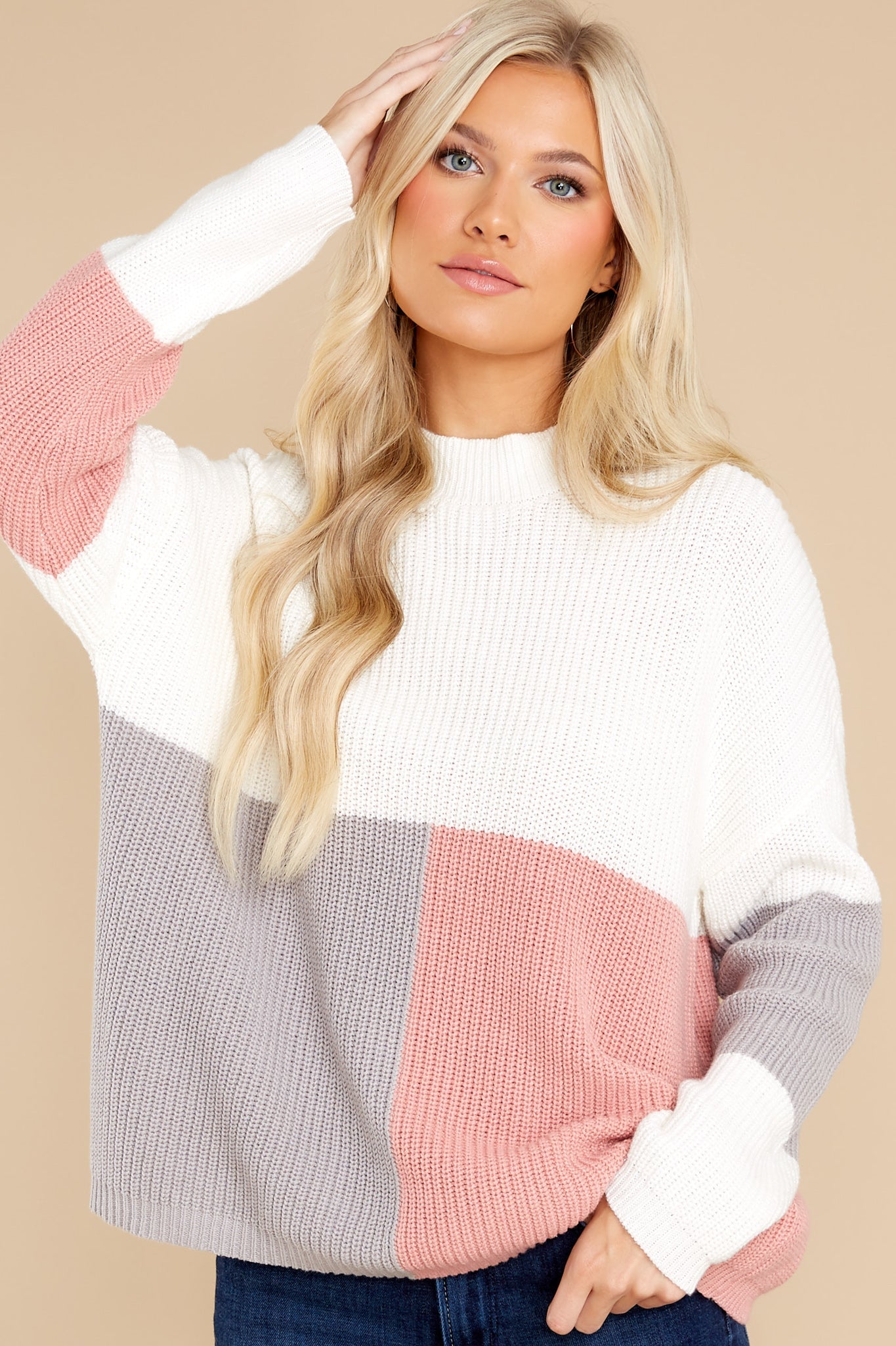 Simple Days Rose Grey Multi Colorblock Sweater