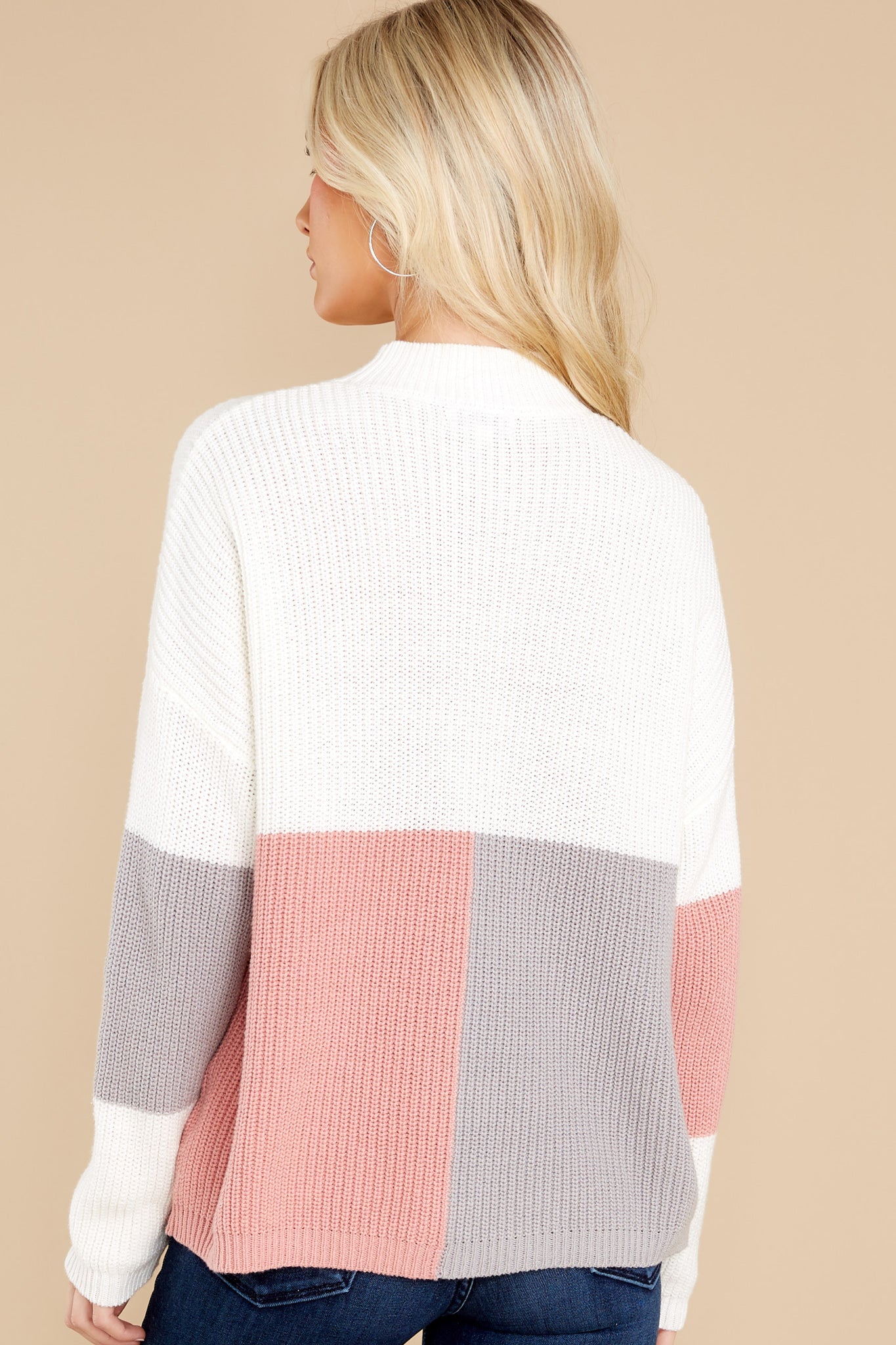 Simple Days Rose Grey Multi Colorblock Sweater