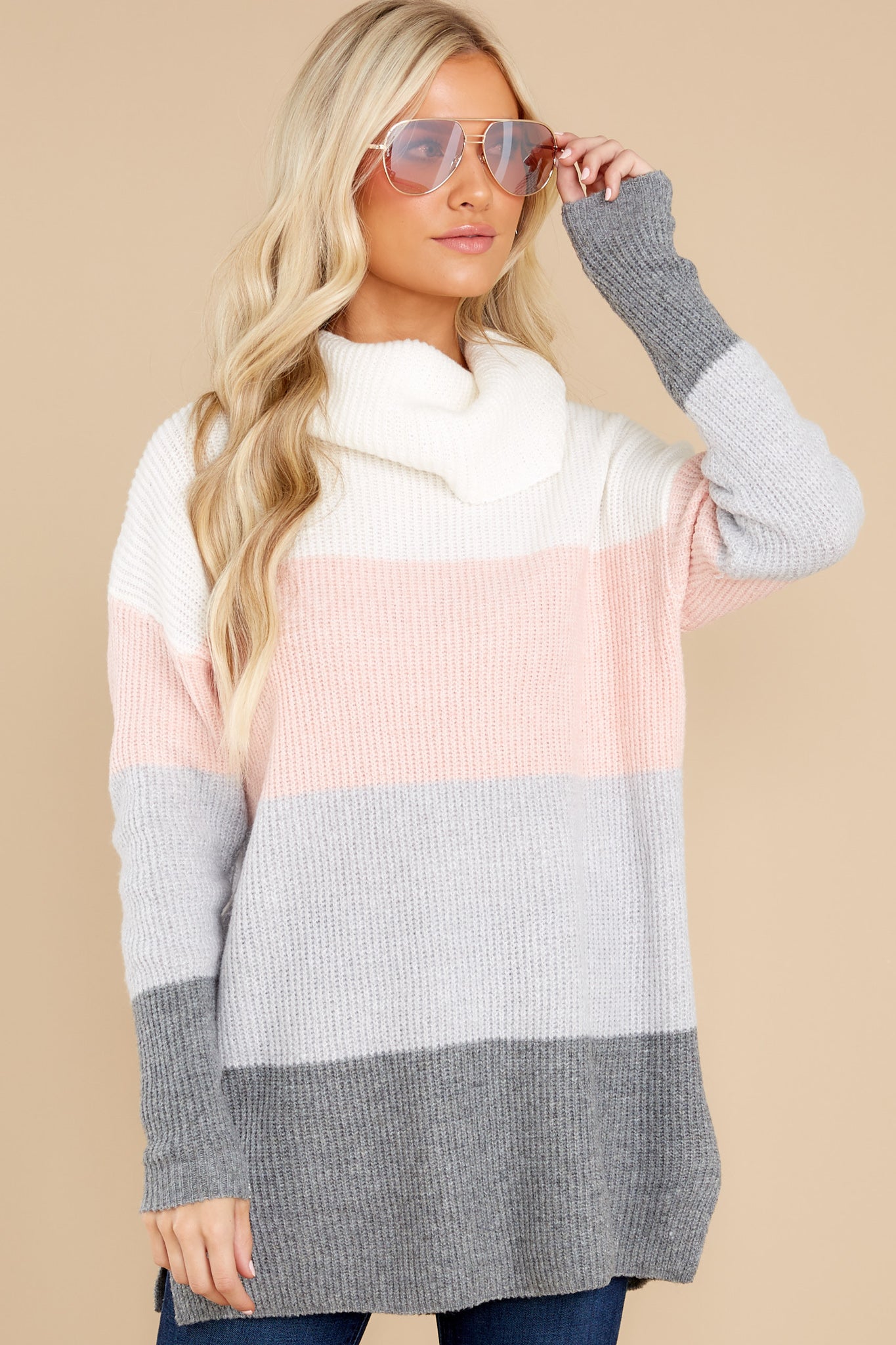 Caught Daydreaming Pink Multi Colorblock Sweater