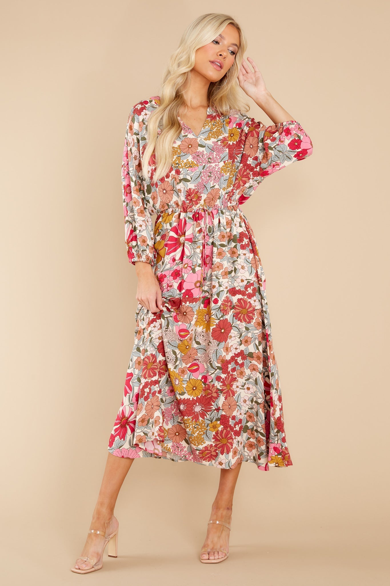 From Gloom To Bloom Pink Multi Floral Print Midi Dress
