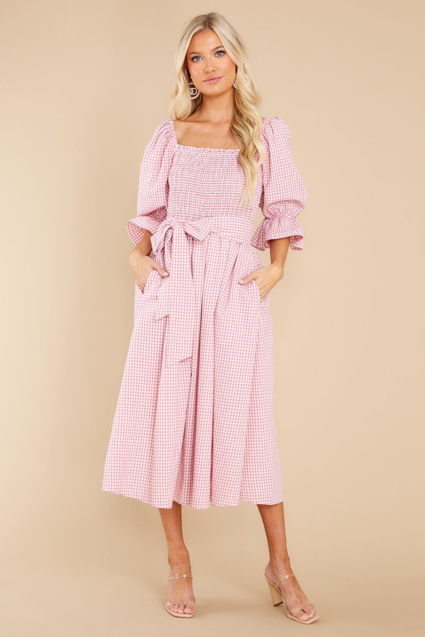 Lyrics To My Song Pink Gingham Midi Dress