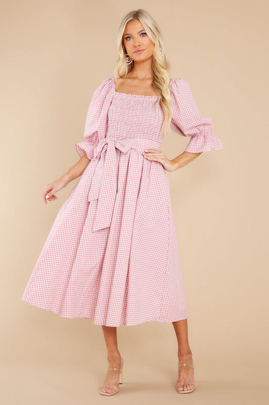 Lyrics To My Song Pink Gingham Midi Dress