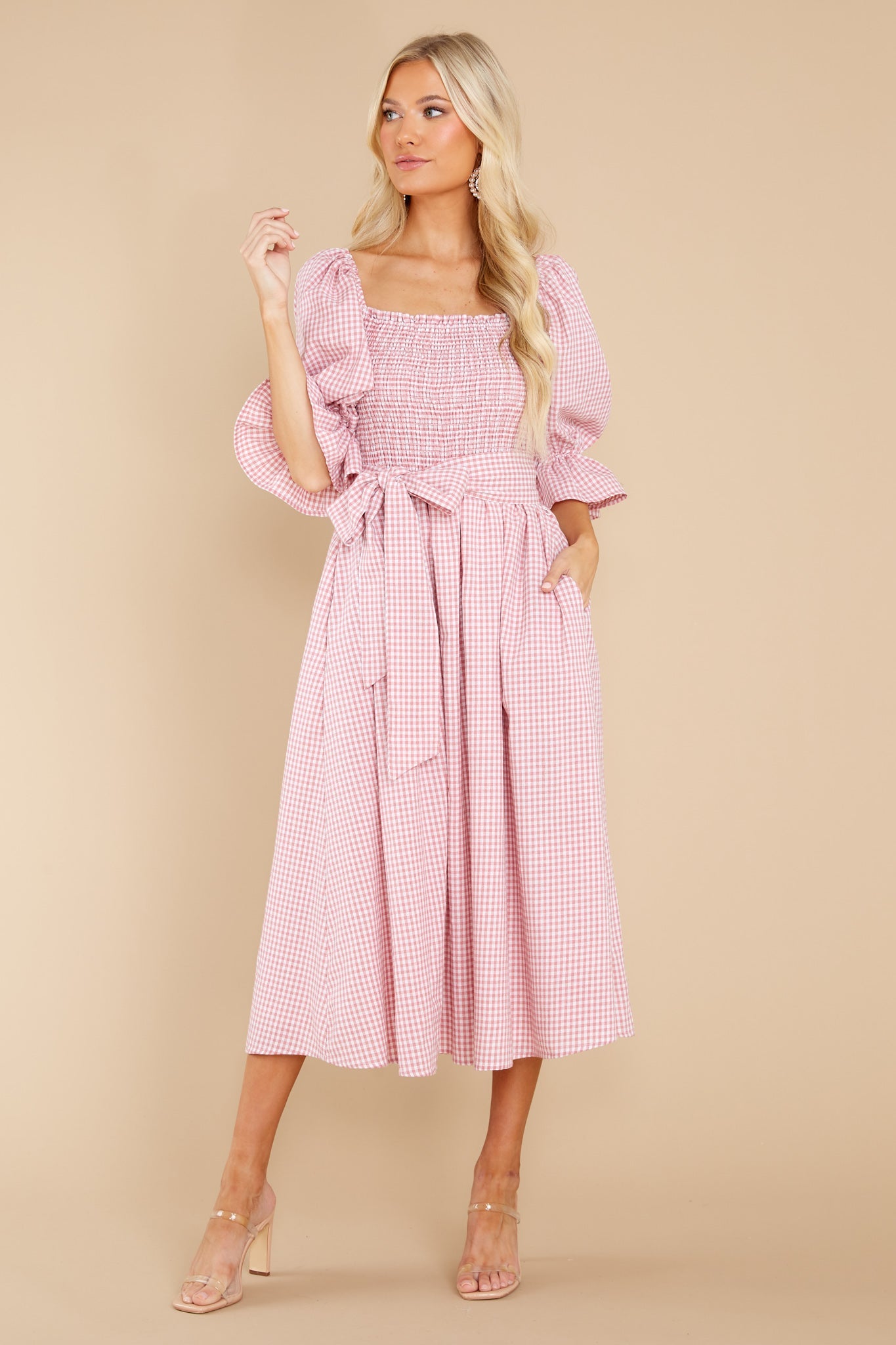Lyrics To My Song Pink Gingham Midi Dress