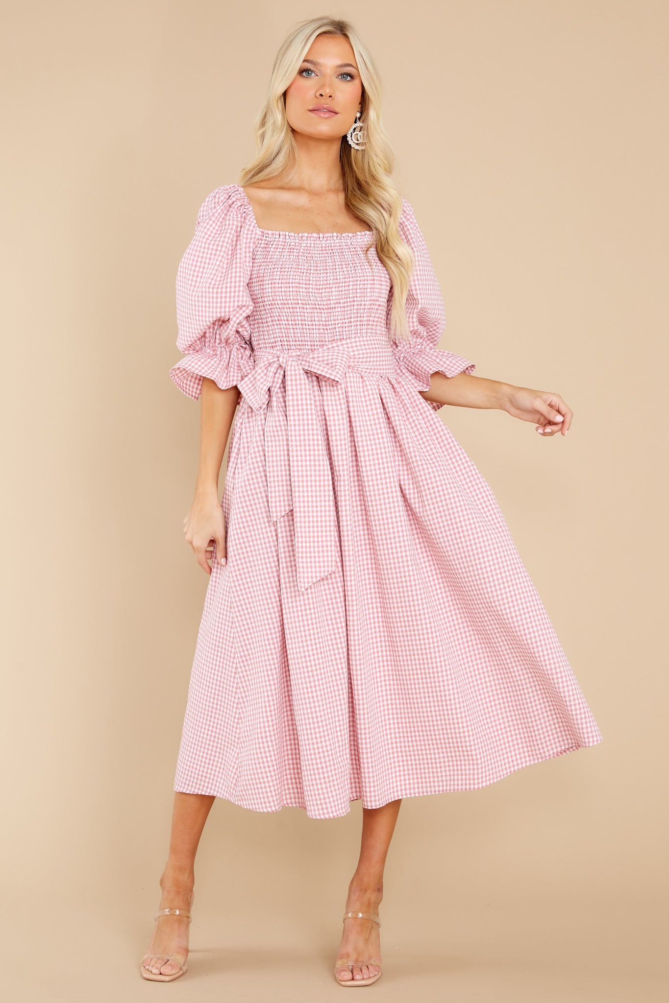 Lyrics To My Song Pink Gingham Midi Dress