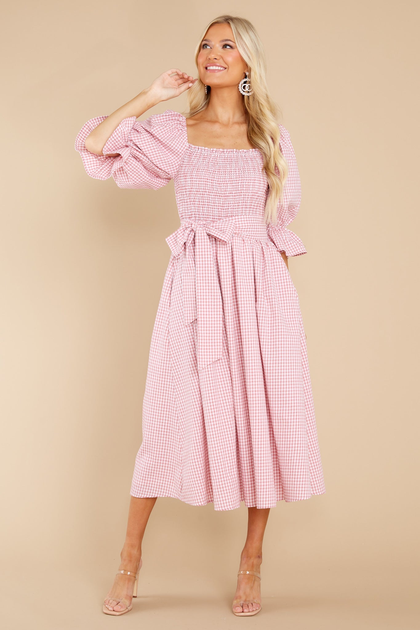 Lyrics To My Song Pink Gingham Midi Dress