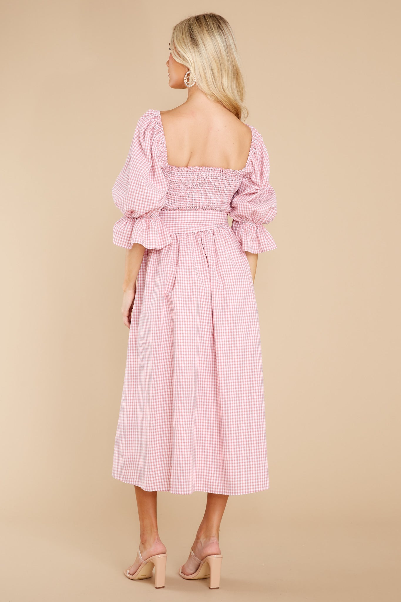 Lyrics To My Song Pink Gingham Midi Dress