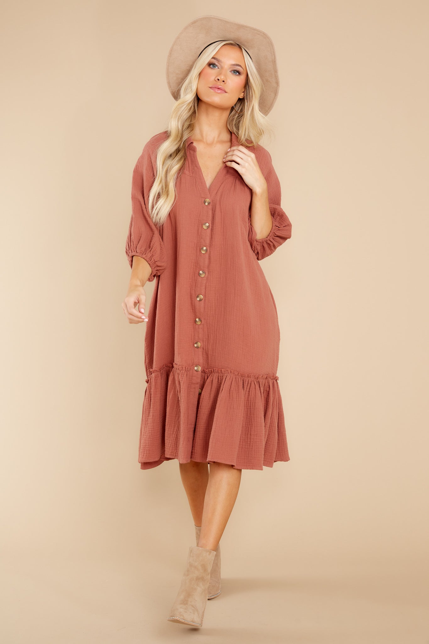 Living So Free Clay Midi Dress