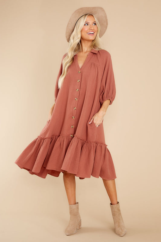 Living So Free Clay Midi Dress