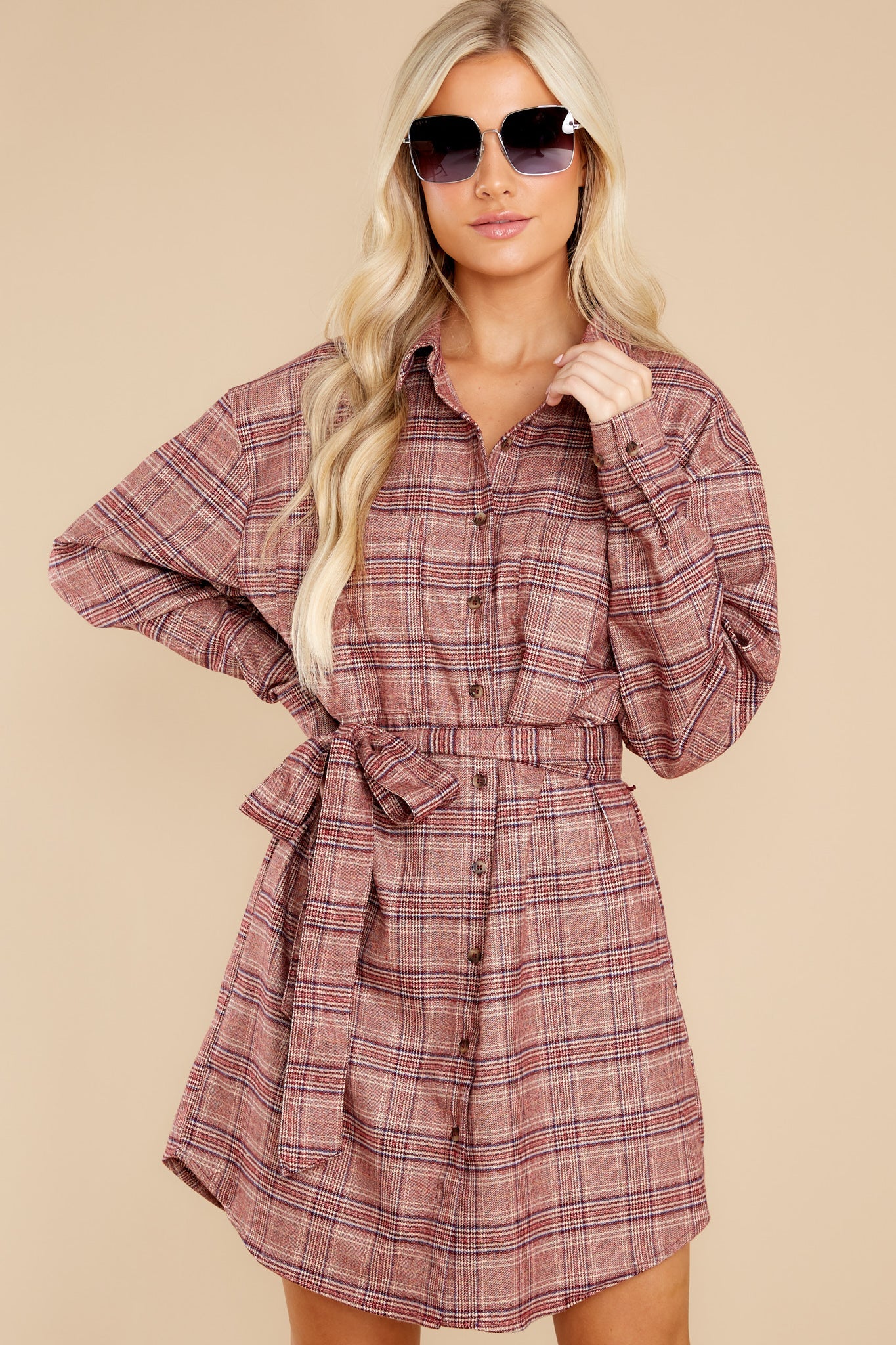 So Darling Dusty Rose Plaid Dress