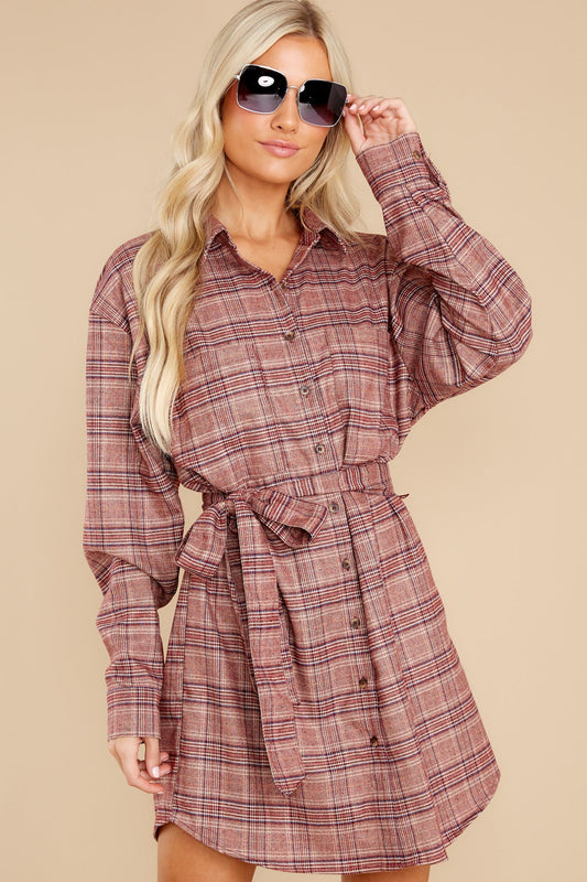 So Darling Dusty Rose Plaid Dress