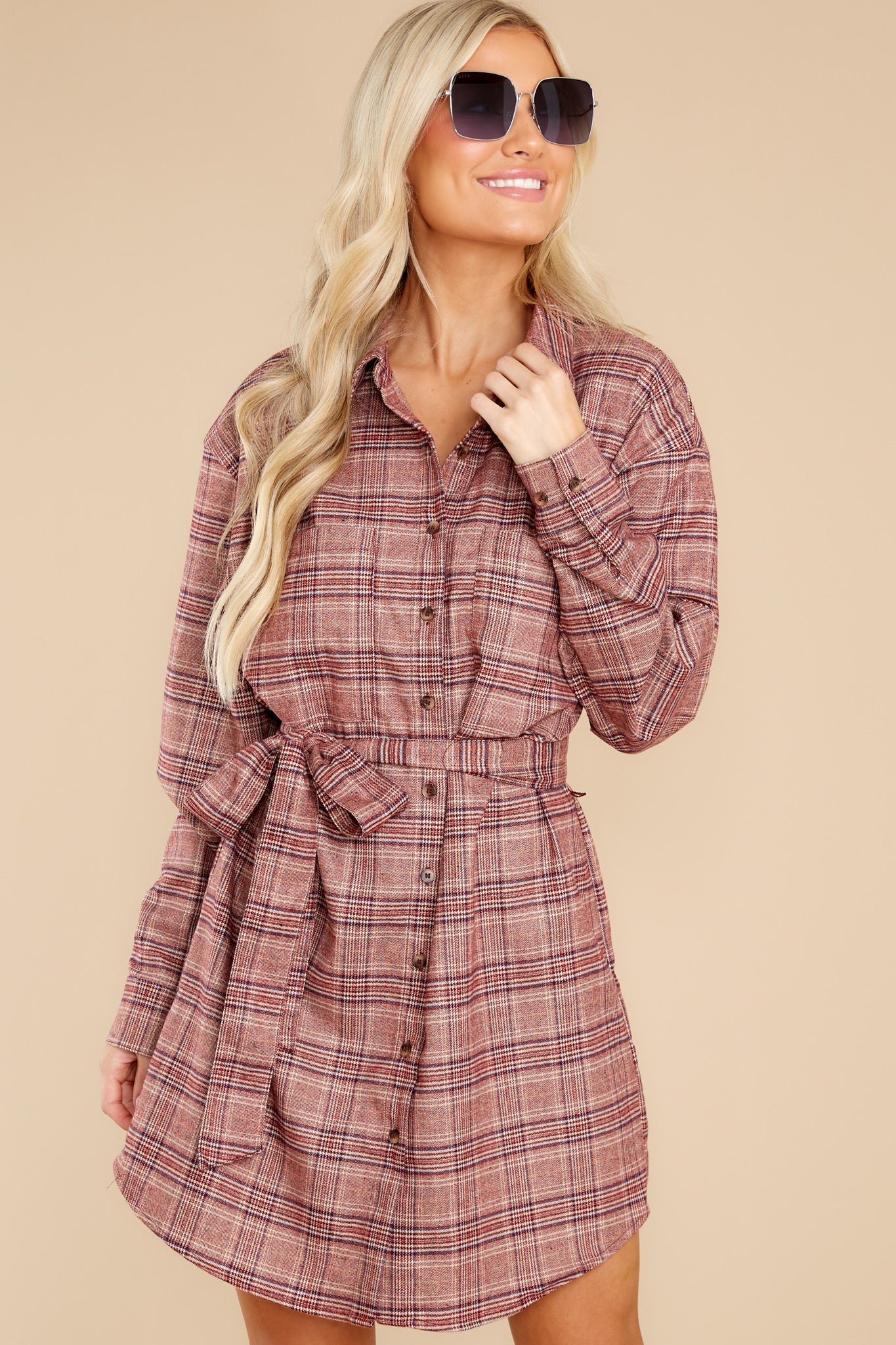 So Darling Dusty Rose Plaid Dress