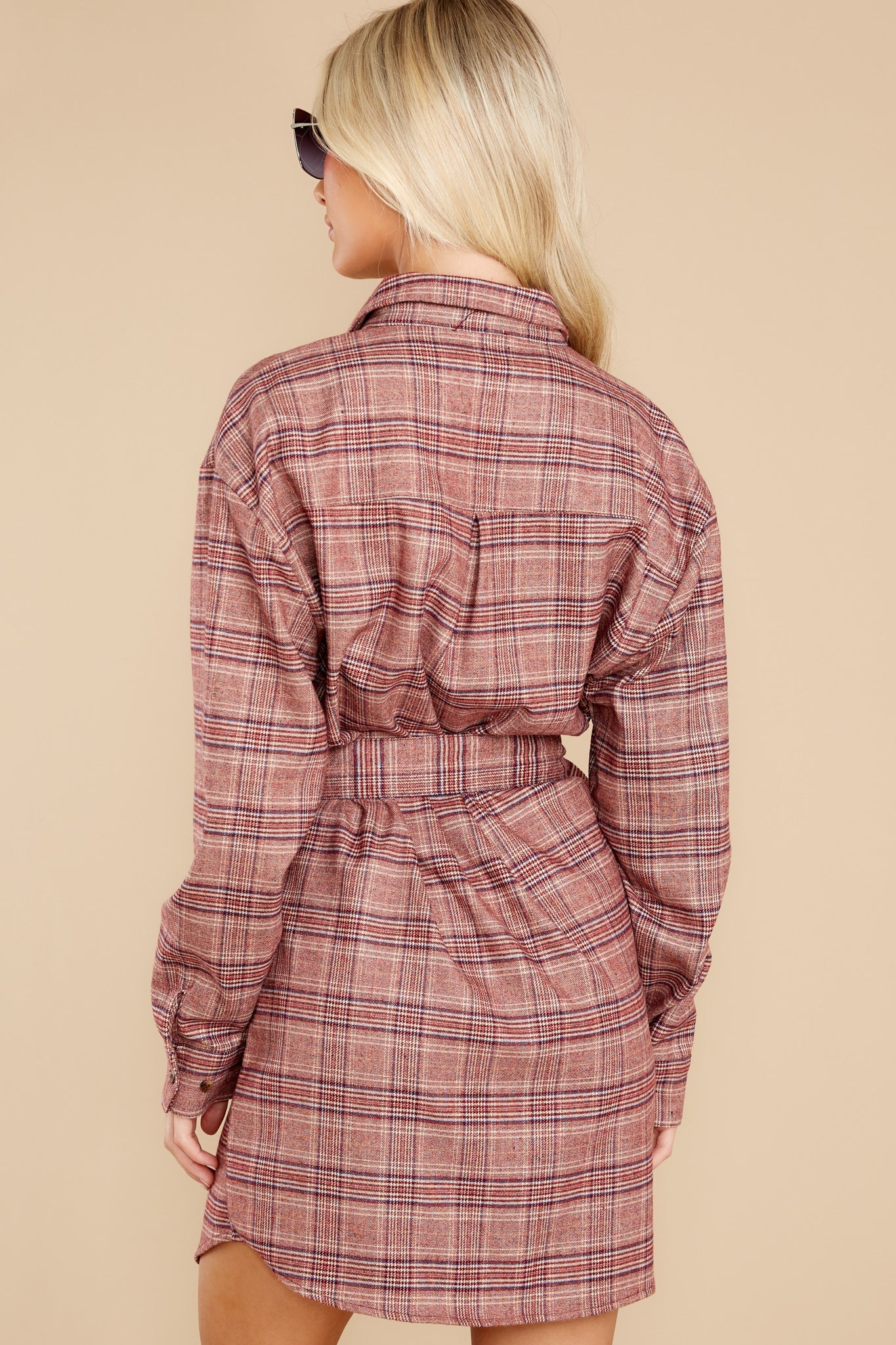 So Darling Dusty Rose Plaid Dress