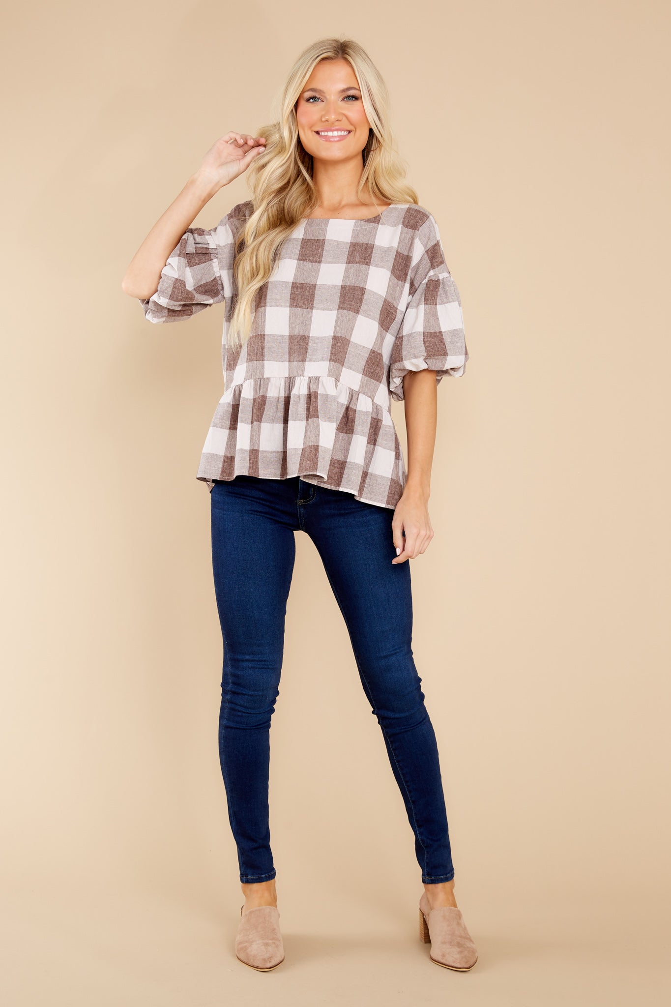 In For A Surprise Cocoa Gingham Top