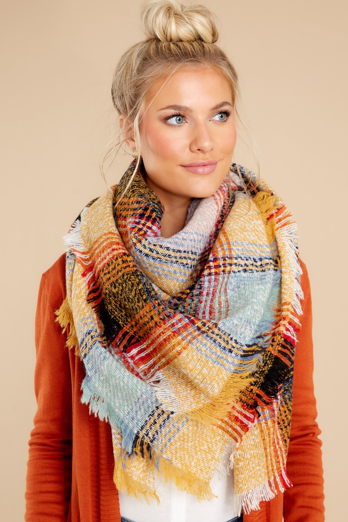 Heartwarming Smile Yellow Multi Plaid Scarf