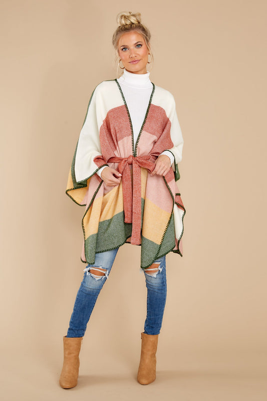 New Endeavors Rust Multi Poncho Cardigan